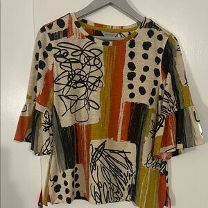 MWT Multiples Orange and Black Abstract Women's Blouse size PM